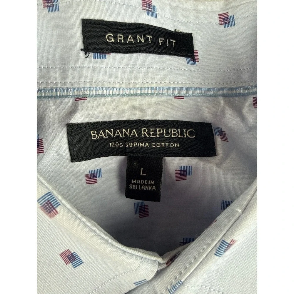 Banana Republic Grant Fit Mens Large Blue Geometric 120s Supima‎ Cotton Shirt
